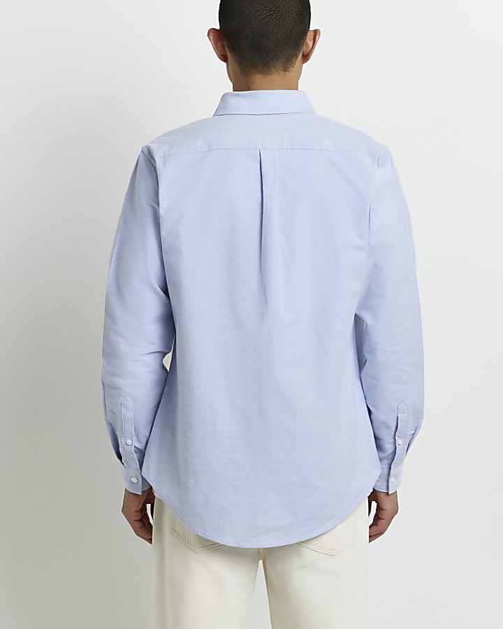 Blue slim fit long sleeve Oxford shirt