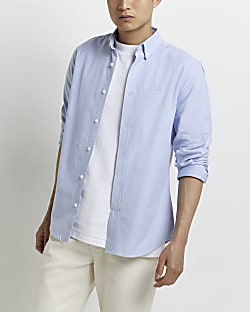 Blue slim fit long sleeve Oxford shirt