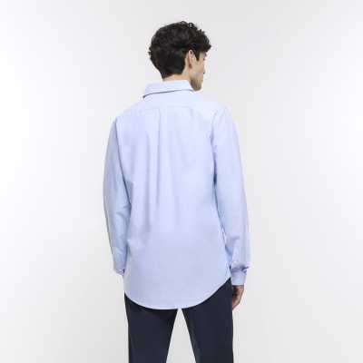 Blue slim fit oxford shirt River Island