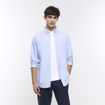 Blue slim fit oxford shirt | River Island