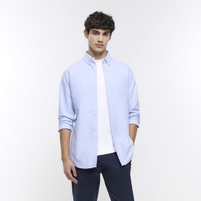 Blue slim fit oxford shirt River Island