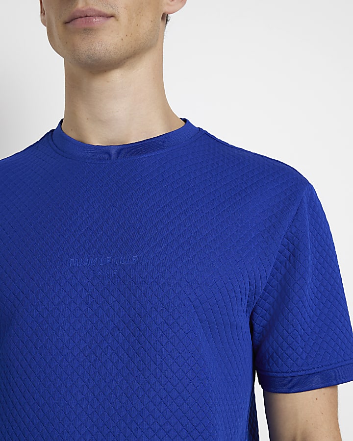 Blue Slim fit quilted t-shirt
