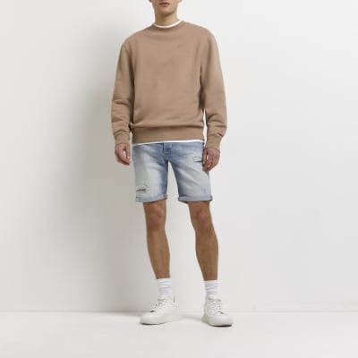 Blue slim fit ripped denim shorts | River Island