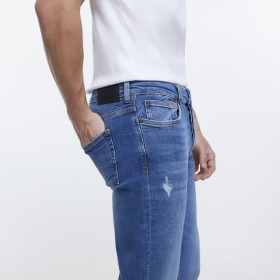 Blue slim fit ripped jeans