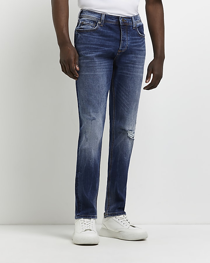 Blue slim fit ripped jeans
