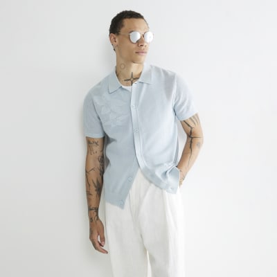 Blue Slim Fit Short Sleeve Floral Shirt