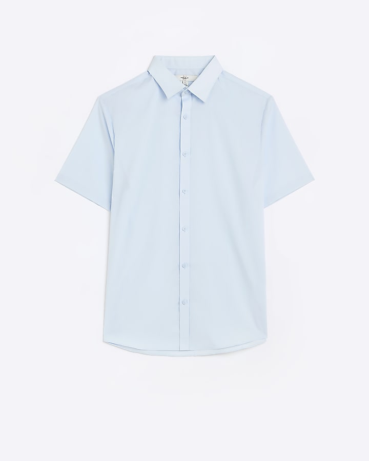 Blue slim fit short sleeve shirt