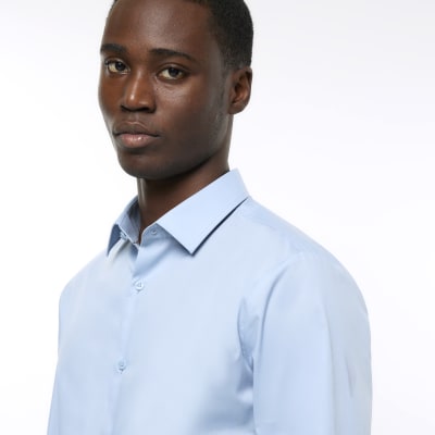 Blue slim fit smart shirt | River Island