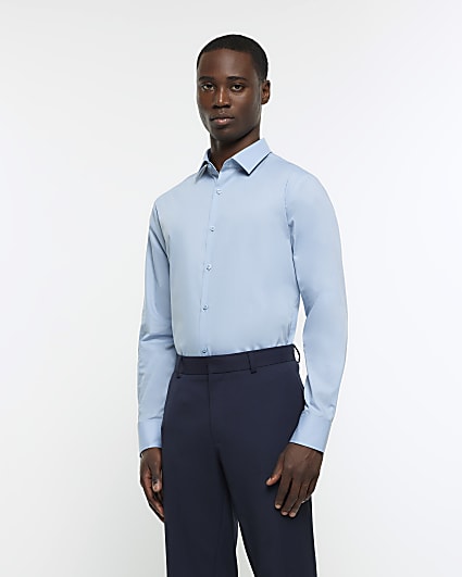 Blue slim fit smart shirt