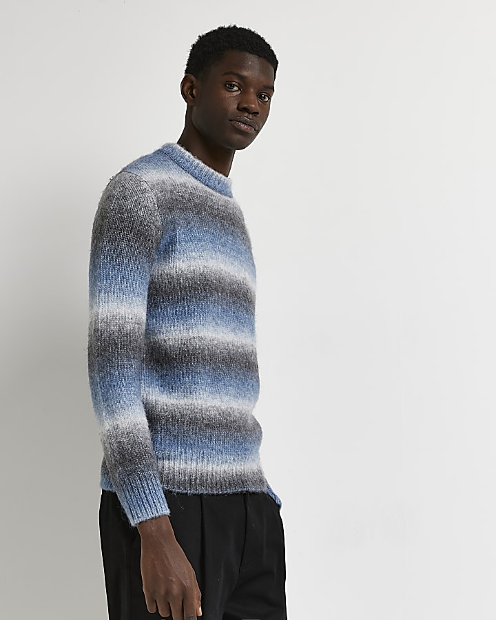 Blue slim fit soft touch ombre jumper
