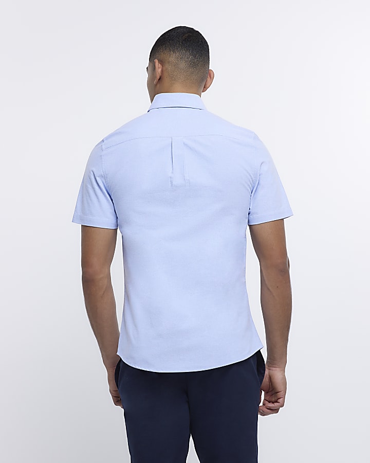 Blue slim fit stretch oxford shirt