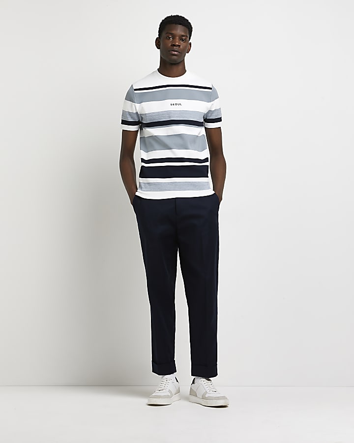 Blue Slim fit stripe Knitted T-shirt