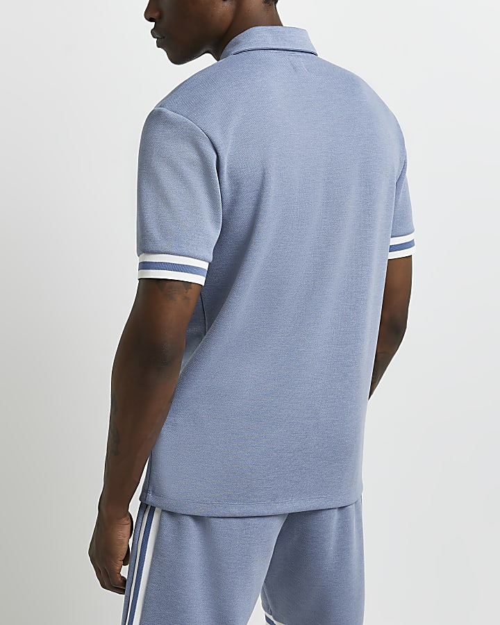 Blue slim fit stripe polo shirt