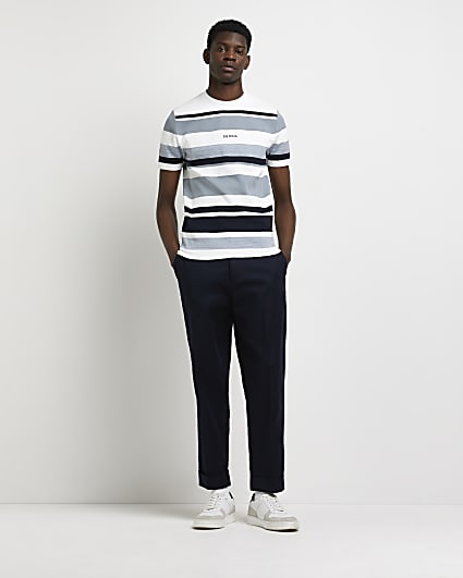 Blue slim fit stripe t-shirt