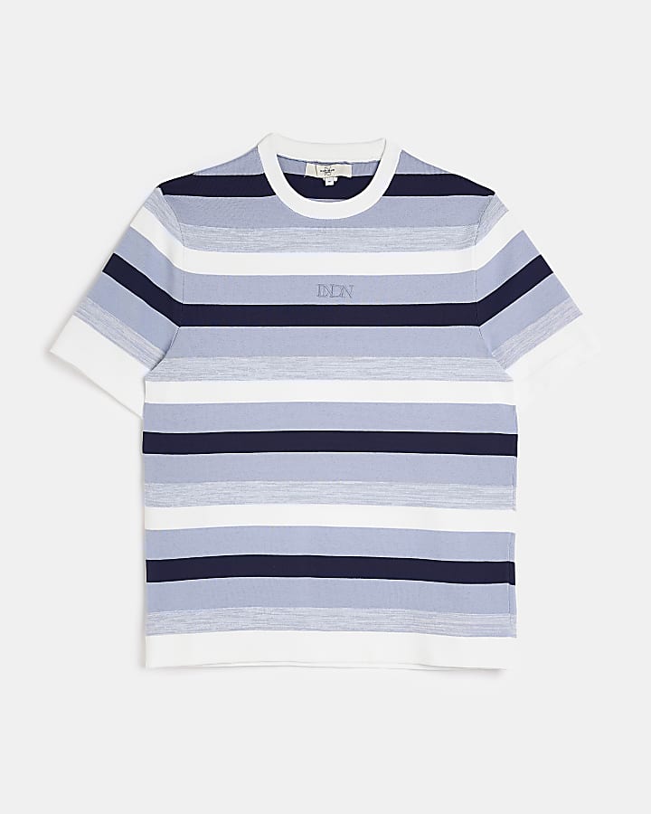 Blue slim fit striped knitted t-shirt