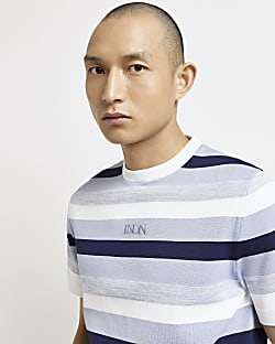Blue slim fit striped knitted t-shirt