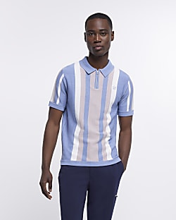 Blue slim fit striped polo shirt