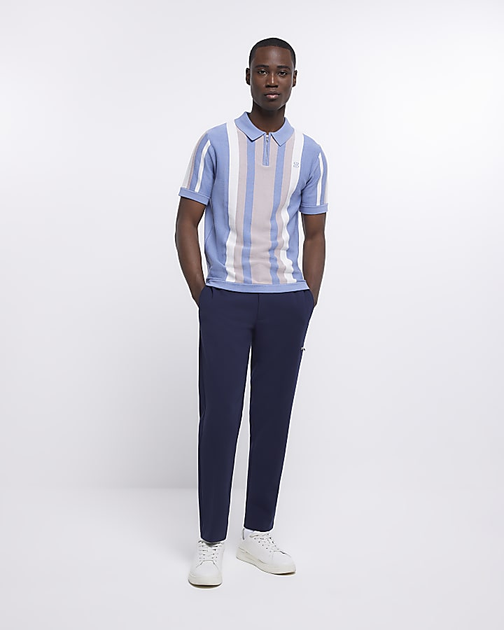 Blue slim fit striped polo shirt