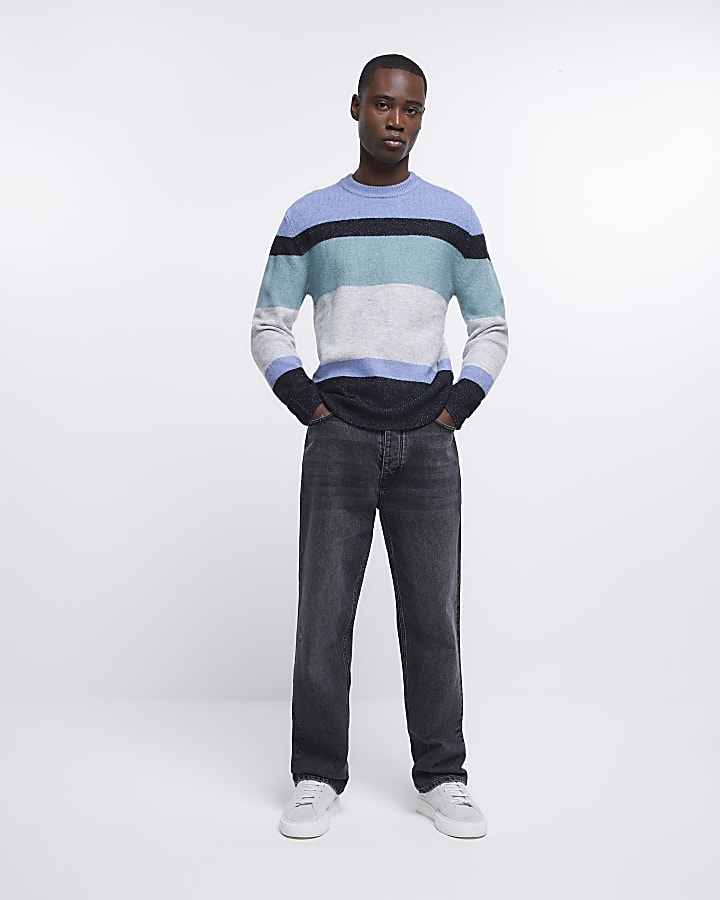 Blue slim fit striped soft touch jumper