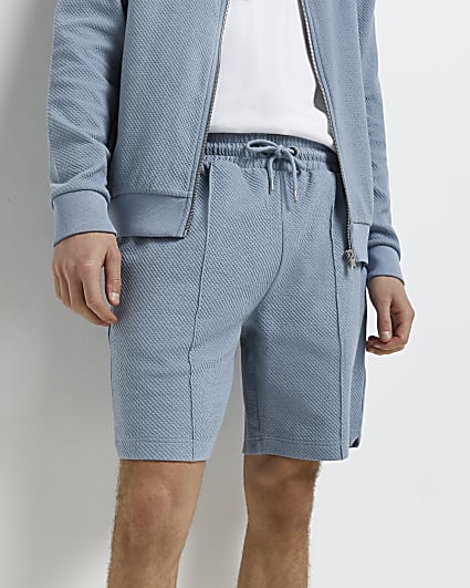 Blue slim fit textured shorts