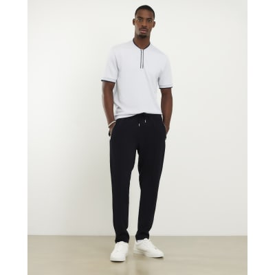 Blue Slim Fit Textured Tipped Polo Shirt
