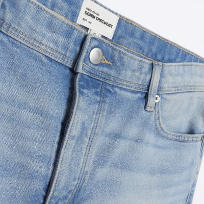Blue slim fit turned hem denim shorts