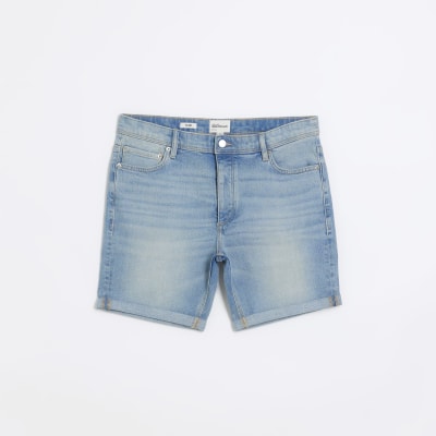 Blue slim fit turned hem denim shorts