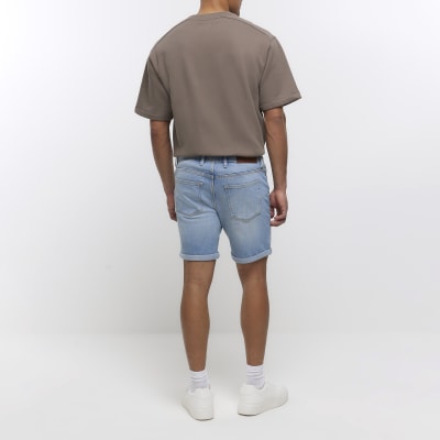 Blue slim fit turned hem denim shorts