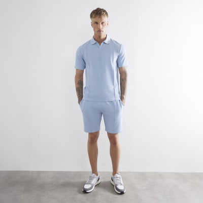 Blue Slim Fit Twill Shorts