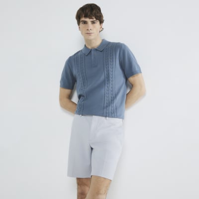 Blue Slim Fit Waffle Shorts