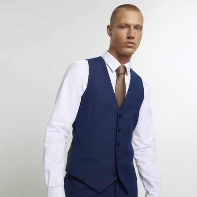 Blue slim fit waistcoat River Island