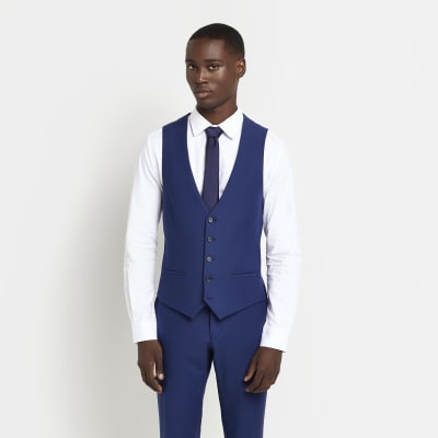 Blue slim fit waistcoat River Island