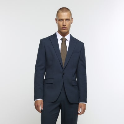 Blue slim fit wool blend suit jacket | River Island