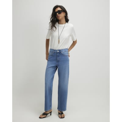 Blue Slim Straight Leg Cropped Jeans