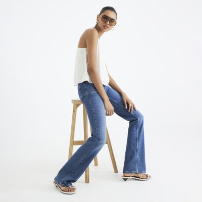 Blue Snaffle Trim Detail Bootcut Jeans