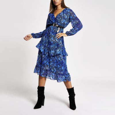 snake print wrap midi dress