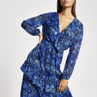 blue frill wrap dress