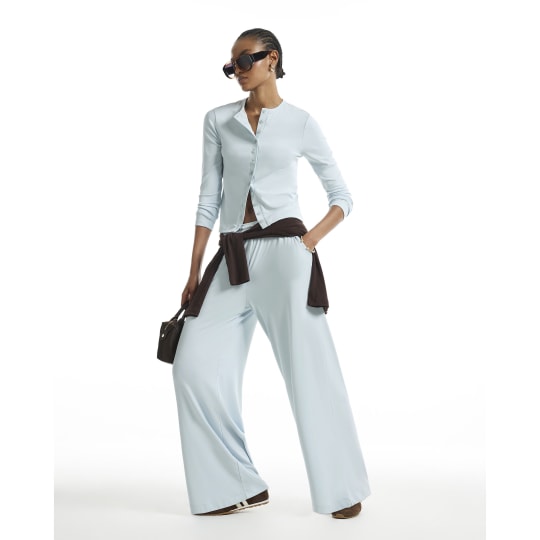 River Island Blue Soft Touch Wide Leg Trousers