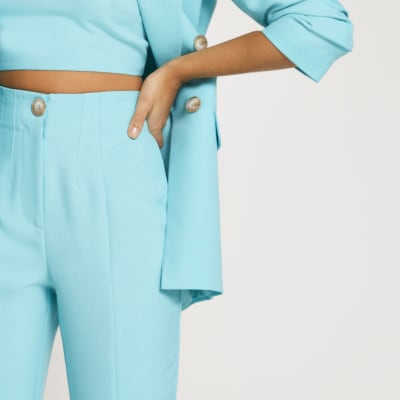 Blue split front cigarette leg trousers