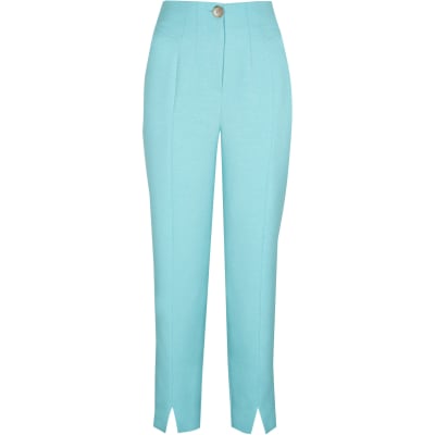 Blue split front cigarette leg trousers