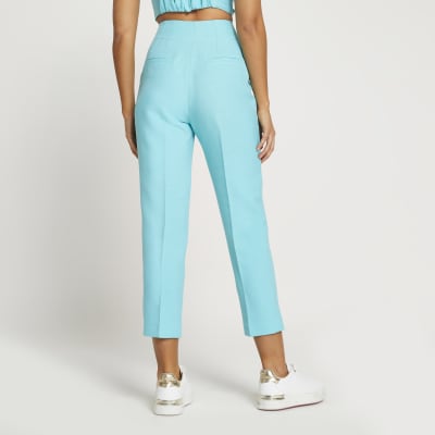 Blue split front cigarette leg trousers