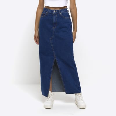 High waisted denim skirt river island best sale