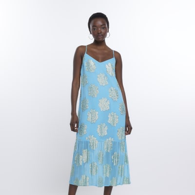Blue Spot slip Maxi Dress
