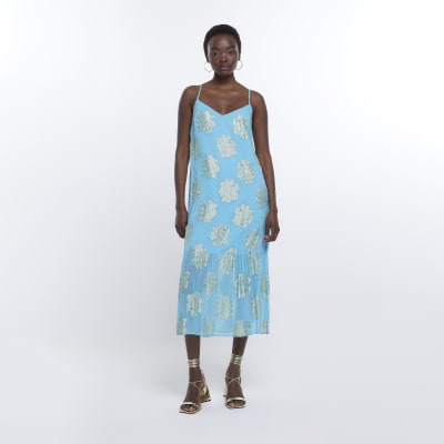 Blue Spot slip Maxi Dress