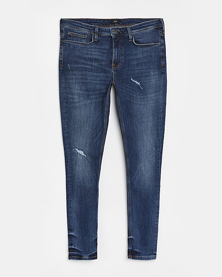 Blue spray on skinny fit ripped jeans