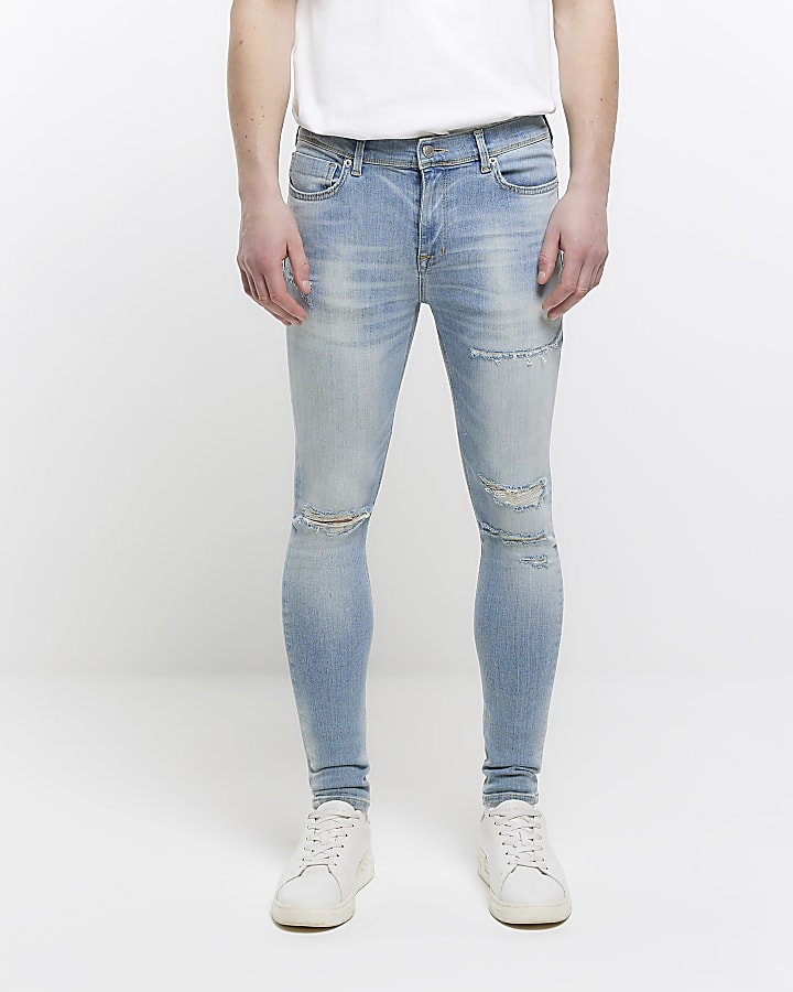 Blue spray on super skinny fit ripped jeans