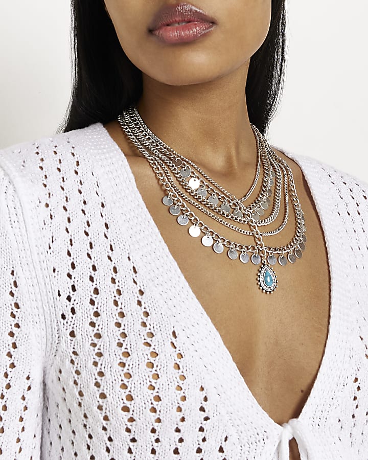 Blue stone multirow necklace