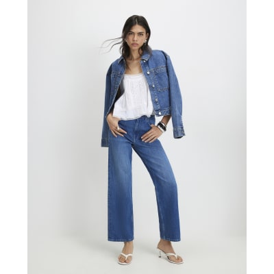 Blue Straight Leg Cropped Jeans