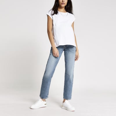 Blue straight leg overbump maternity jeans