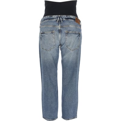 Blue straight leg overbump maternity jeans